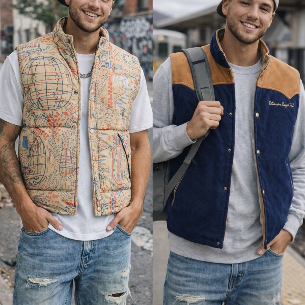 Billionaire Boys Club Men's Blue Canyon Reversible Quilted Vest Size Medium